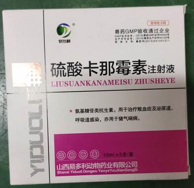 卡那霉素注射液，氨基糖苷類抗生素。用于治療敗血癥及泌尿道、呼吸道感染，亦用于豬氣端病。--山西易多利